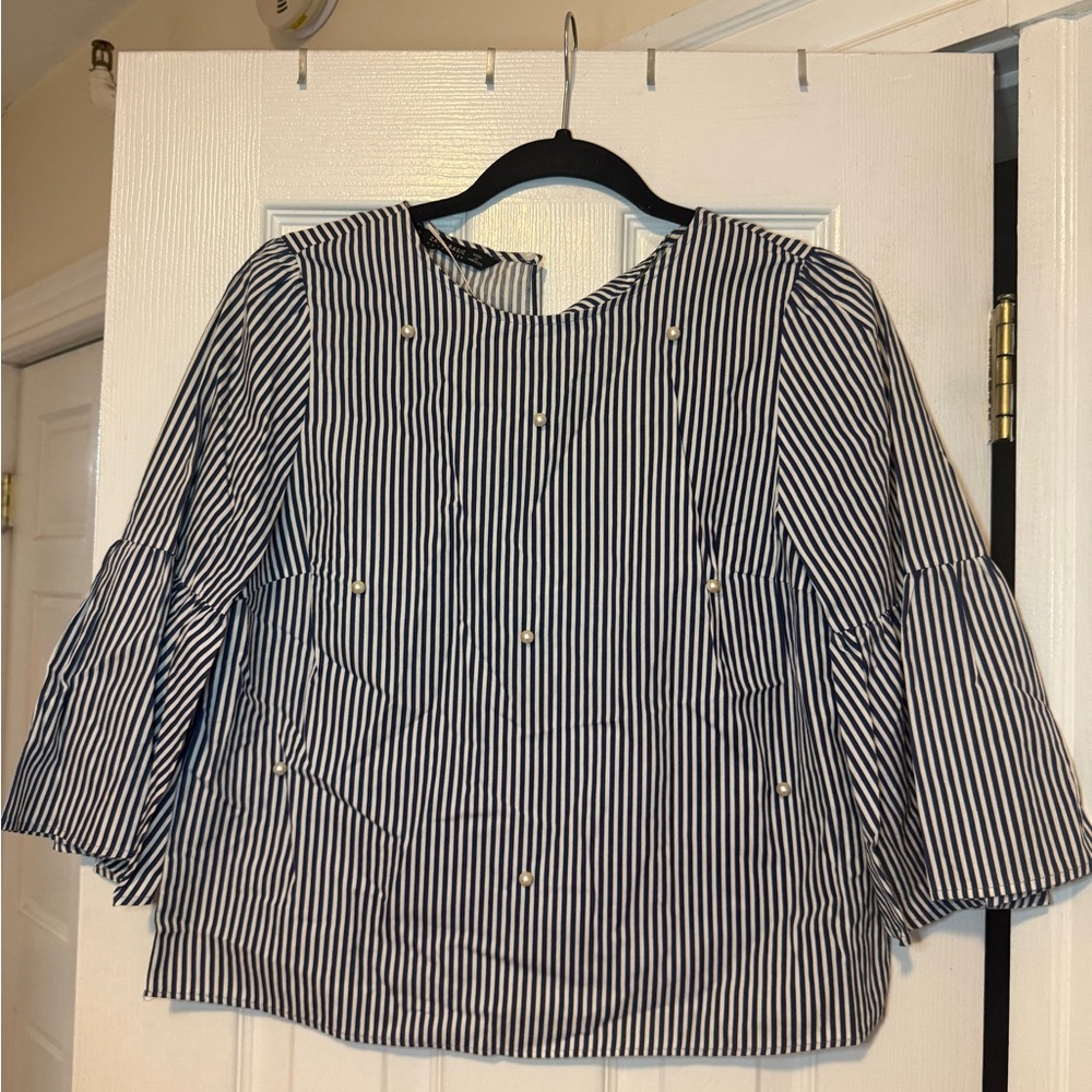 Zara Black and White Striped Blouse